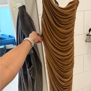 Vici One Shoulder Dress in Camel